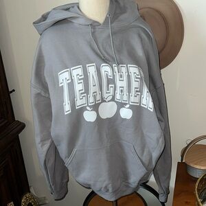 New Teacher Hoodie XL grey hand made Jerzees
